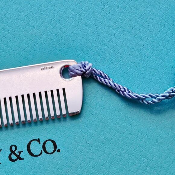 RARE Tiffany & Co. 1837 Baby Comb Sterling Silver With Blue Tassel - Picture 4 of 5